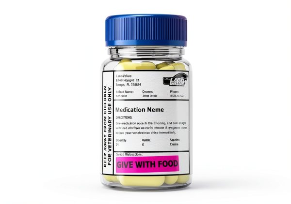 Give With Food Veterinary Labels by LabelValue - Pink 0.375x1.625 Roll-2