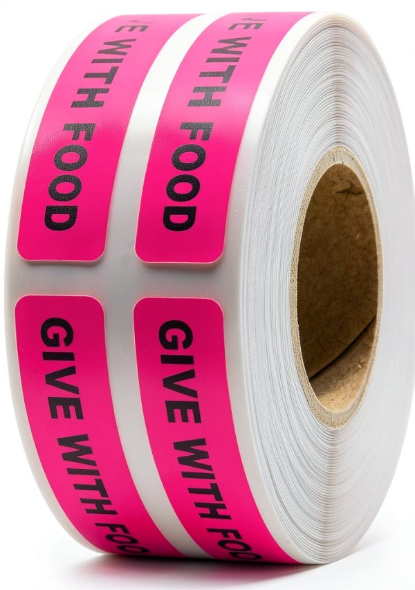 Give With Food Veterinary Labels by LabelValue - Pink 0.375x1.625 Roll-1
