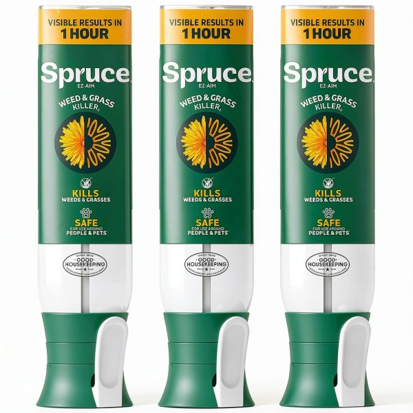 Spruce EZ-AIM Grass and Weed Killer Spray - Precision Shot for Cracks, Edges & Small Spaces - Starts Wilting in 1 Hour, Dead Weeds in 24 Hours (3 Pack, 10 Oz Each)-0